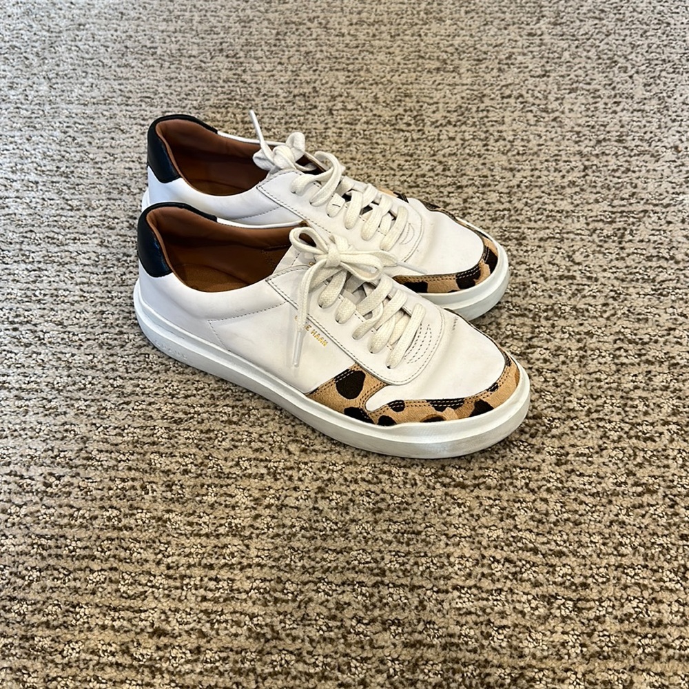 Cole Haan white sneakers with cheetah